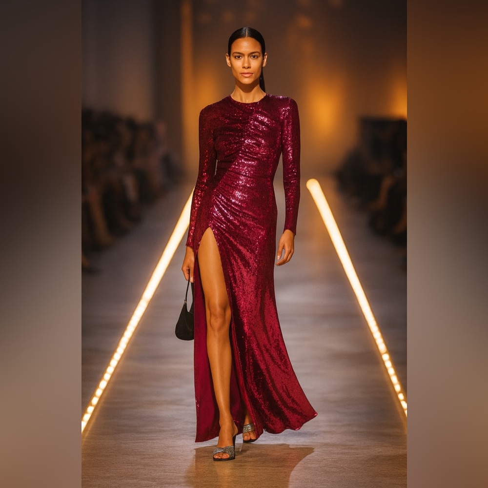 Elegant Burgundy Sequin Evening Gown